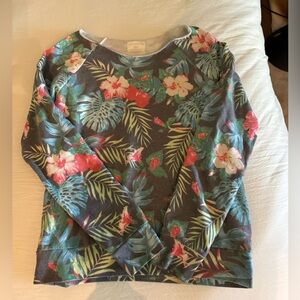 Sol Angeles Charcoal Sweatshirt with Tropical Hibiscus Print